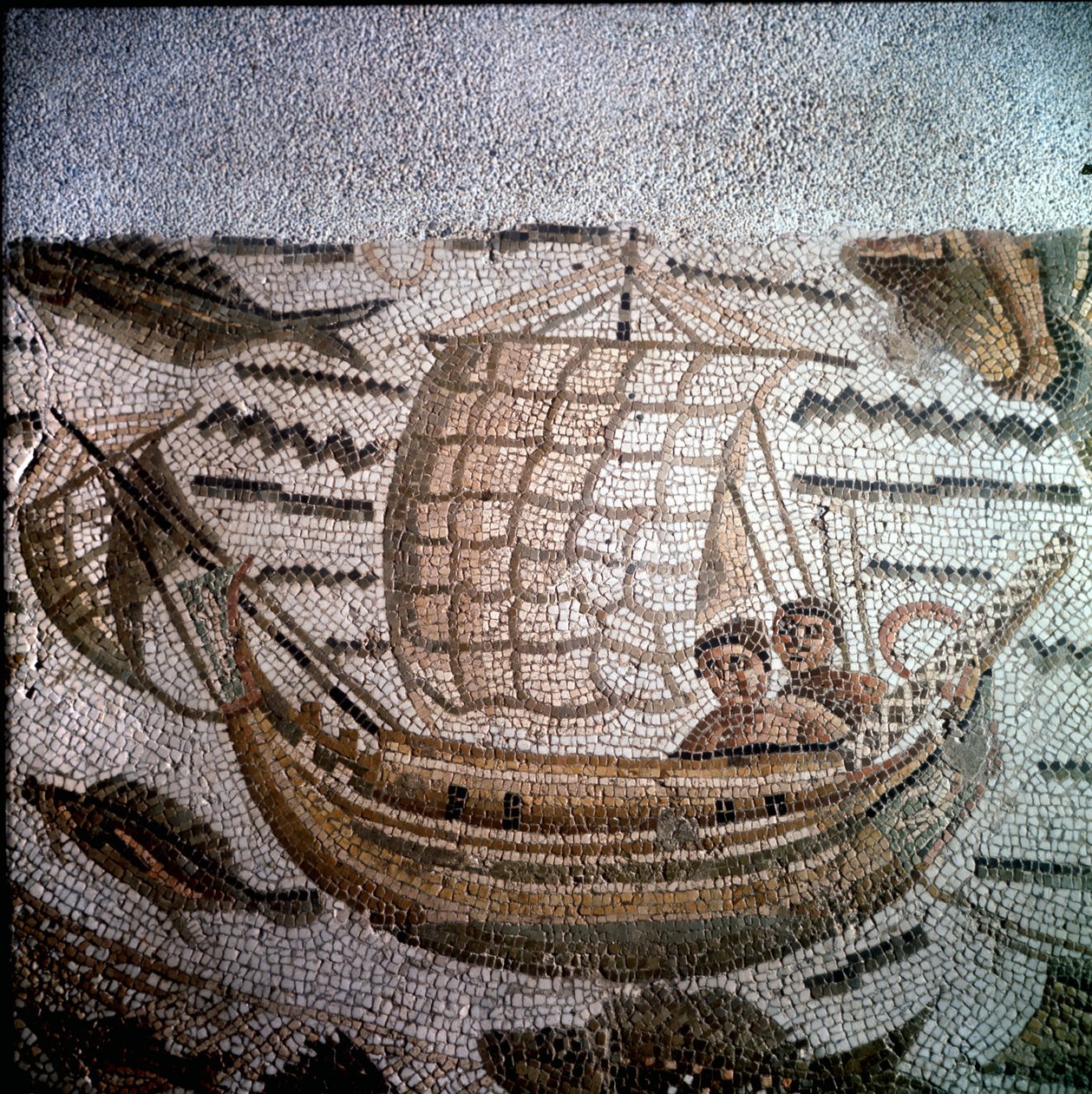 Halászati jelenet a mozaikban Hippoban, Algériában. alkotó: Roman Roman