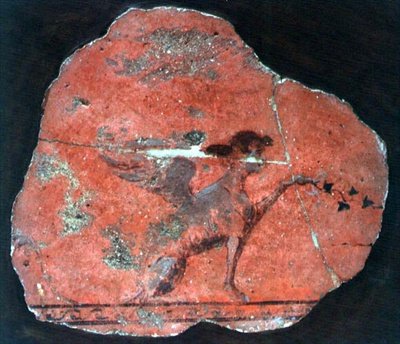 Egy szfinxet ábrázoló falfestmény töredéke, római kori alkotó: Roman Roman