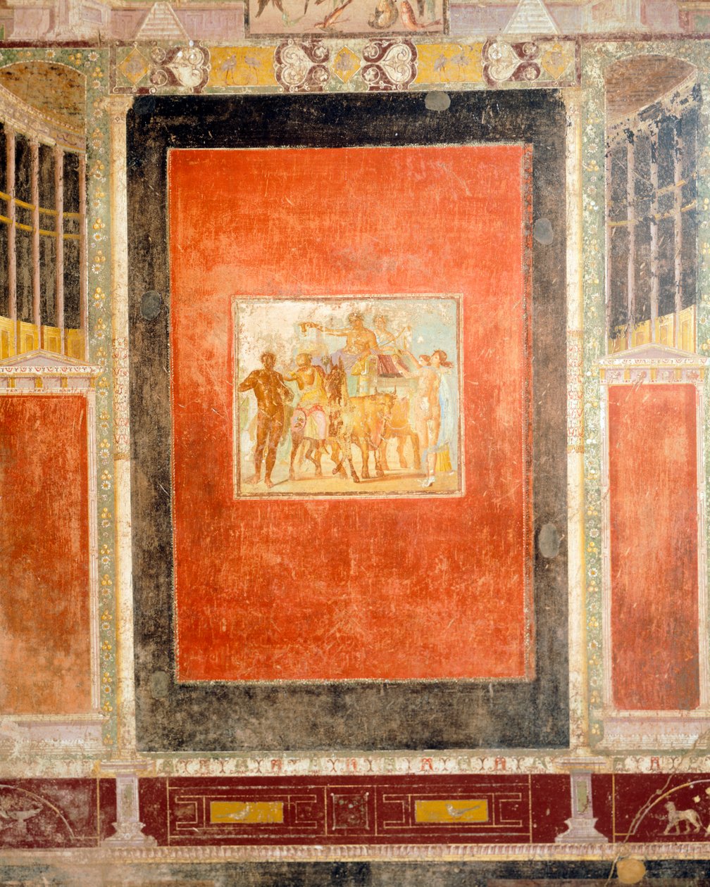 Freskó dekoráció a Tablino Csarnokban, Marcus Lucretius Fronto házában, Pompeiiben, Campania, római civilizációban alkotó: Roman Roman