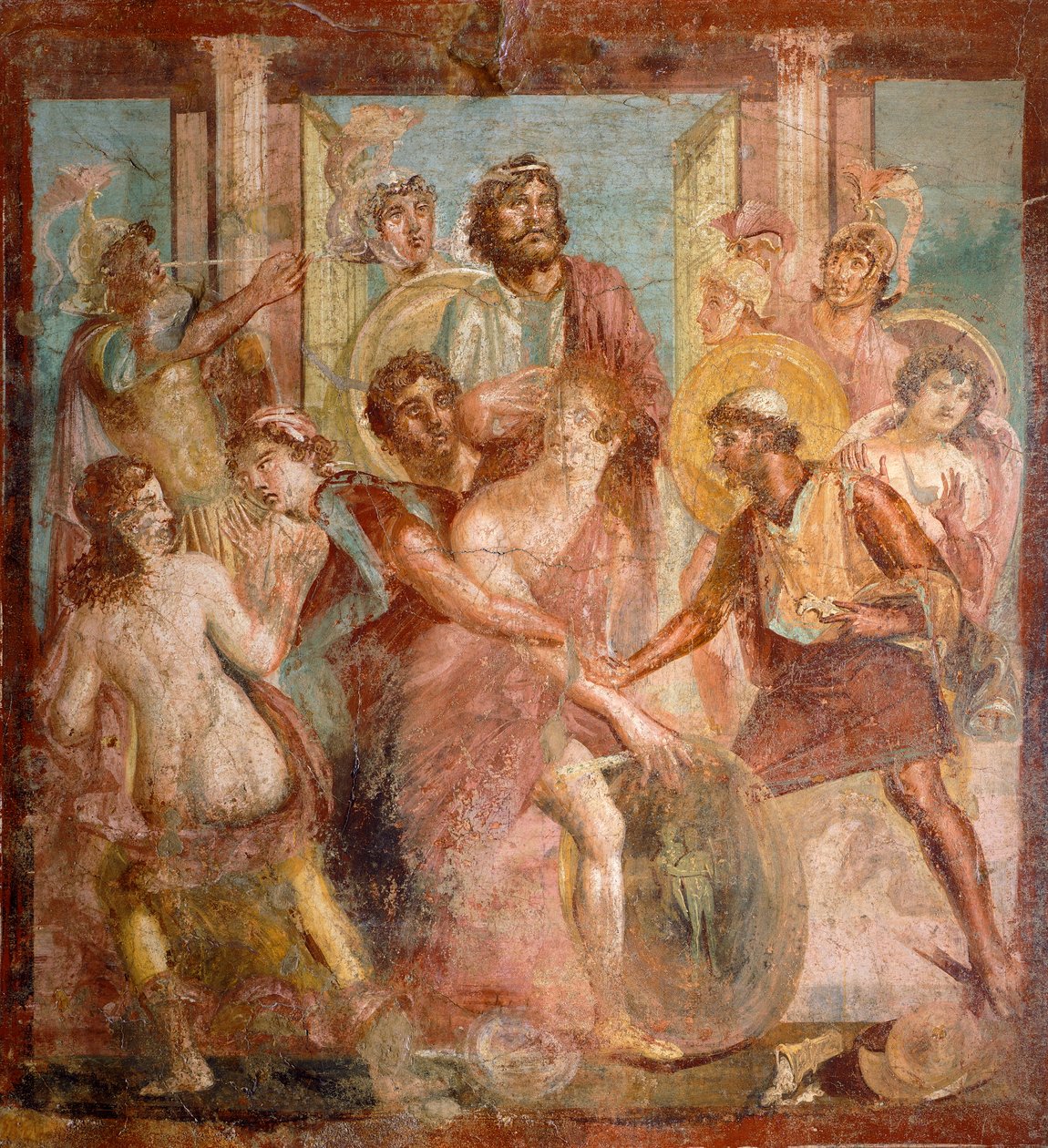 Achilleust és Scirót ábrázoló freskó Pompeiiből, Campaniából, a római civilizációból alkotó: Roman Roman