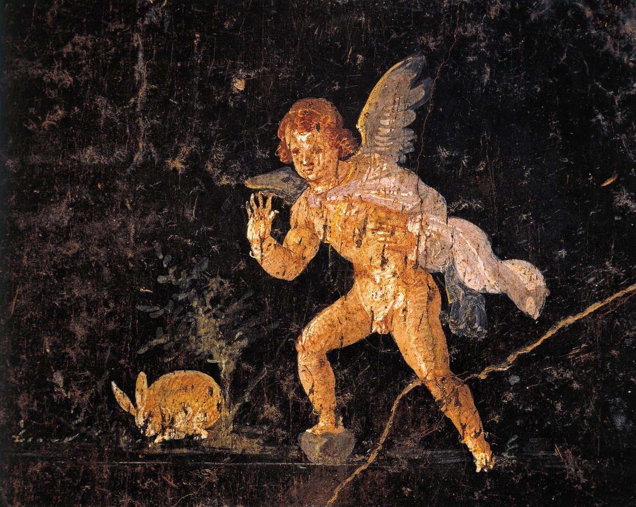 Az olaszországi Pompeiből származó, mezei nyulat kergető Ámort ábrázoló freskó alkotó: Roman Roman