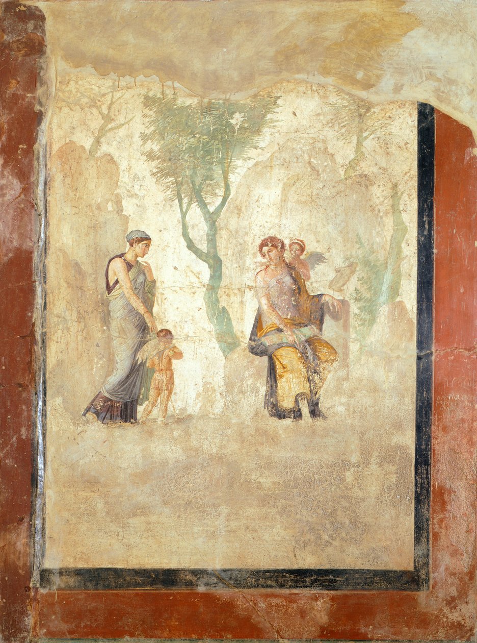 Freskó, amely Erost Aphrodité jelenlétében megbünteti, a Pompei-i Szerelem megbüntetett házából (UNESCO világörökségi lista) alkotó: Roman Roman