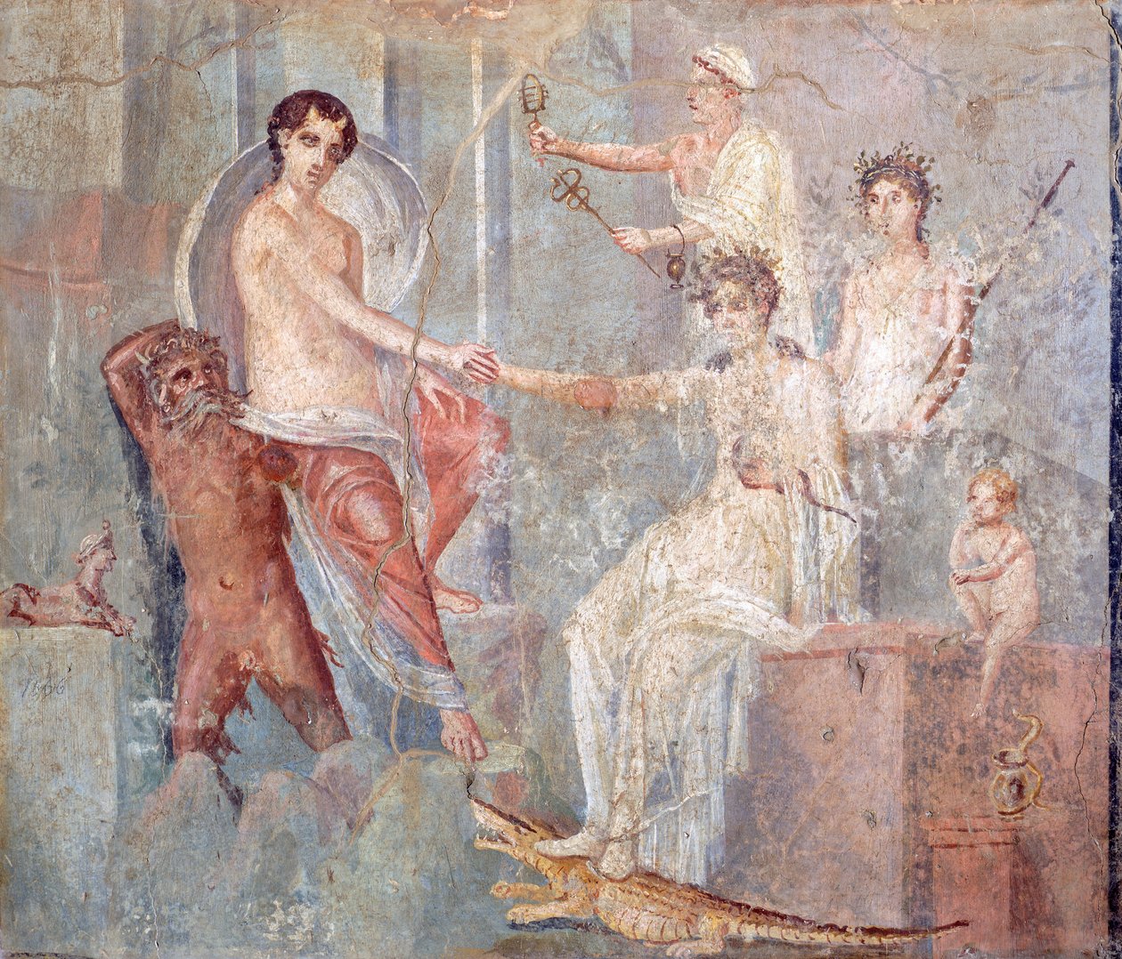 Io Egyiptomba, Pompeibe, Campaniába, a római civilizációba érkezését ábrázoló freskó alkotó: Roman Roman