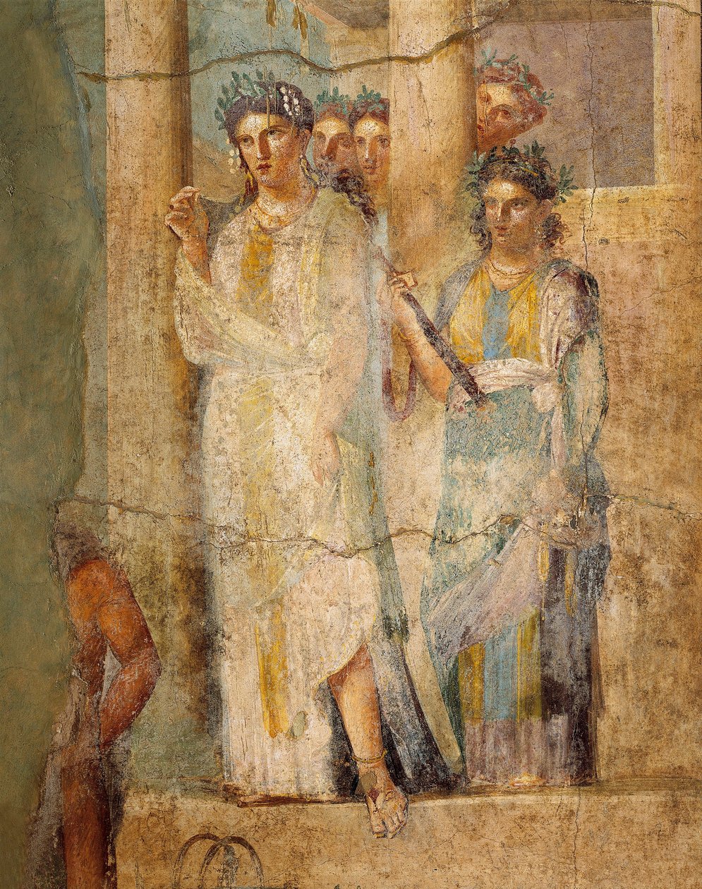 Iphigeniát a Bikában ábrázoló freskó, szobalányok részlete, L. Caecilius Giocondus házából Pompeiben, Olaszországban alkotó: Roman Roman