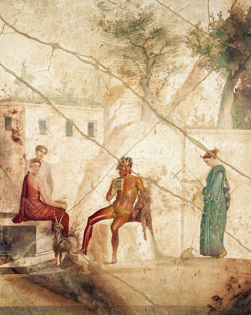 Pánt nimfák között ábrázoló freskó Pompeiiből, Olaszországból (freskó) alkotó: Roman Roman