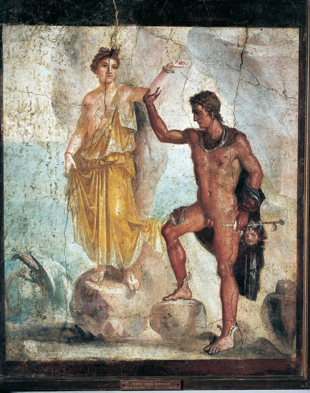 Perseust és Andromédát ábrázoló freskó Olaszországból, Campania, Pompei, gipszre festett, i.sz. 55-79. alkotó: Roman Roman