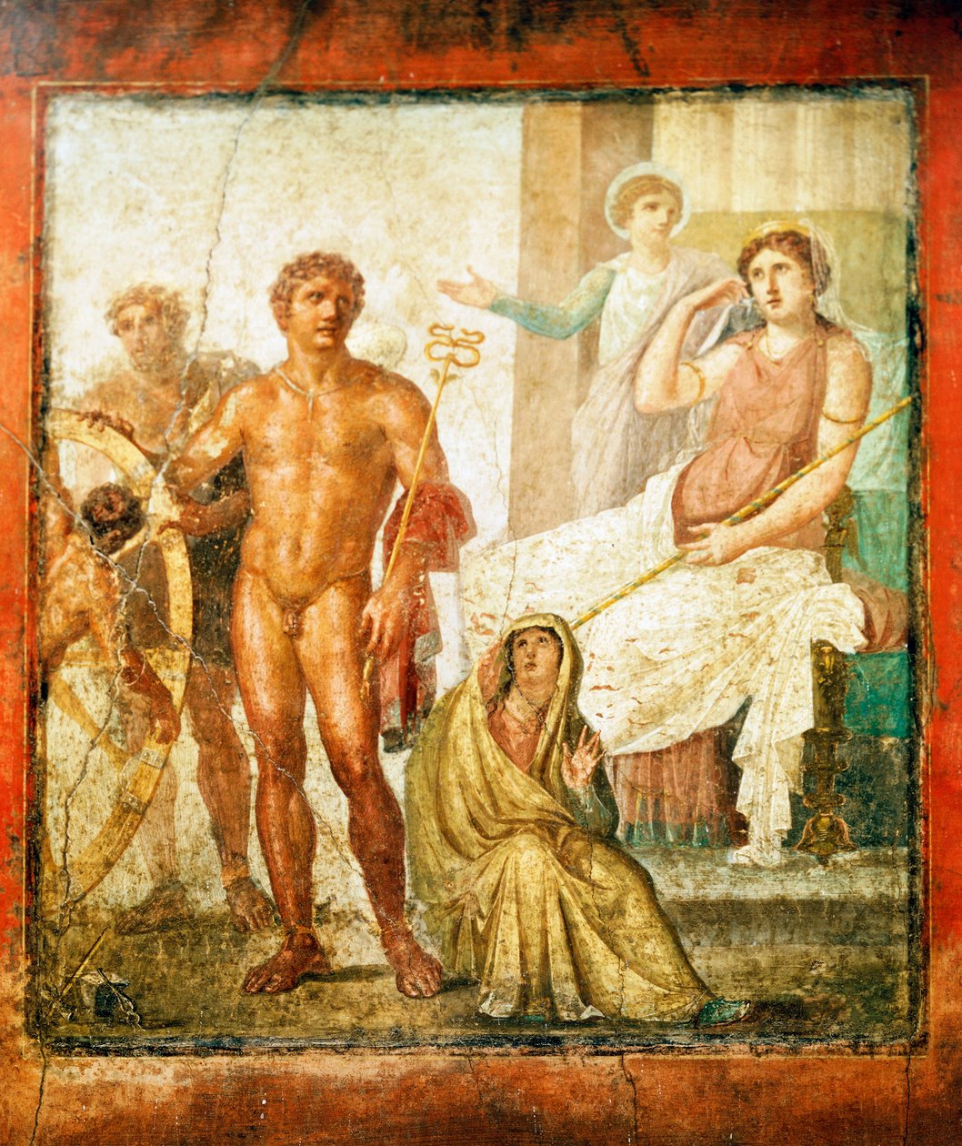 Issone megkínzását ábrázoló freskó, a Campania állambeli Pompei-i Vettii-házból alkotó: Roman Roman