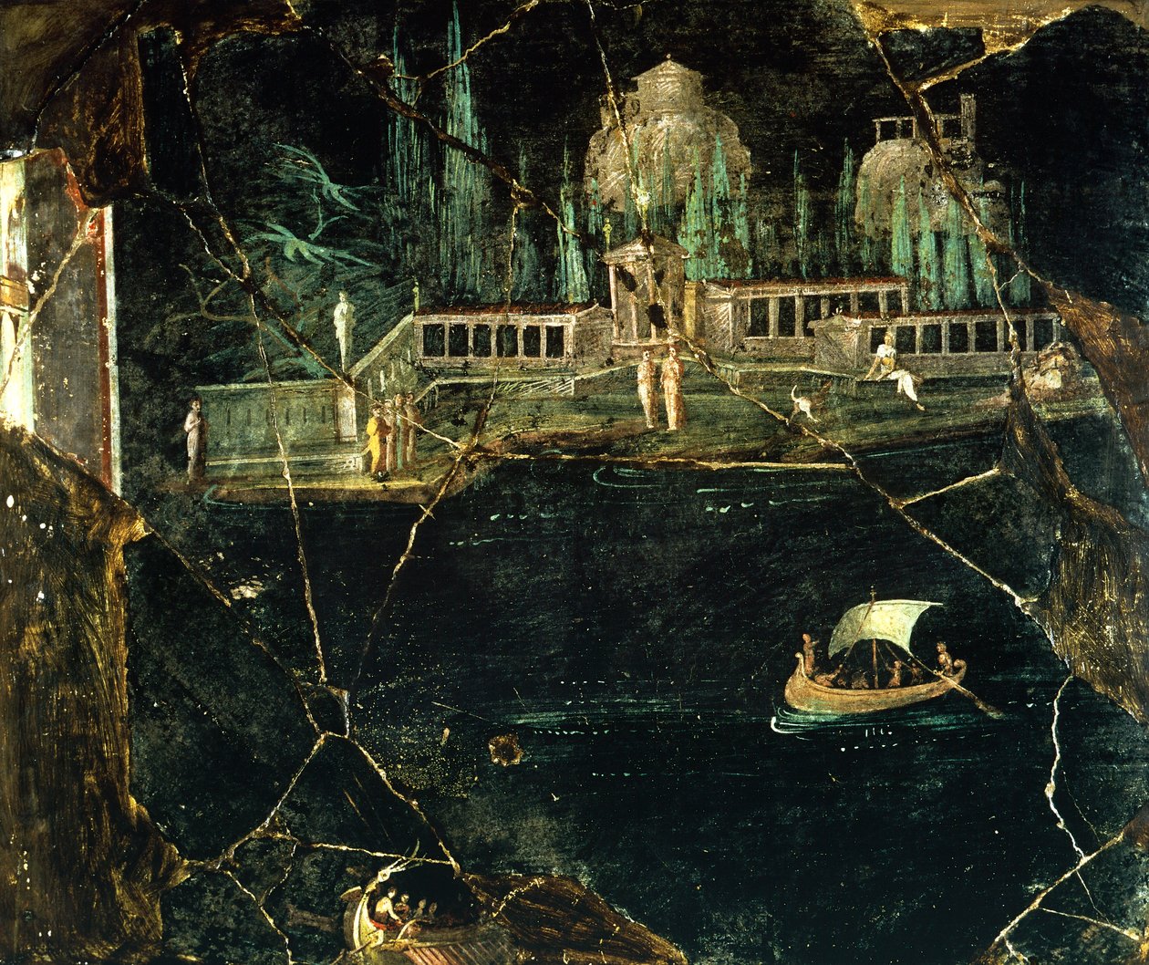 Egy tájat ábrázoló freskó Pompeiiből (UNESCO Világörökség). alkotó: Roman Roman