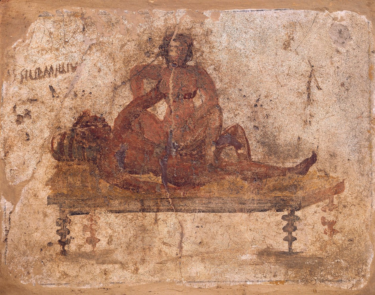 Erotikus témát ábrázoló freskó Pompeiből, Olaszországból alkotó: Roman Roman