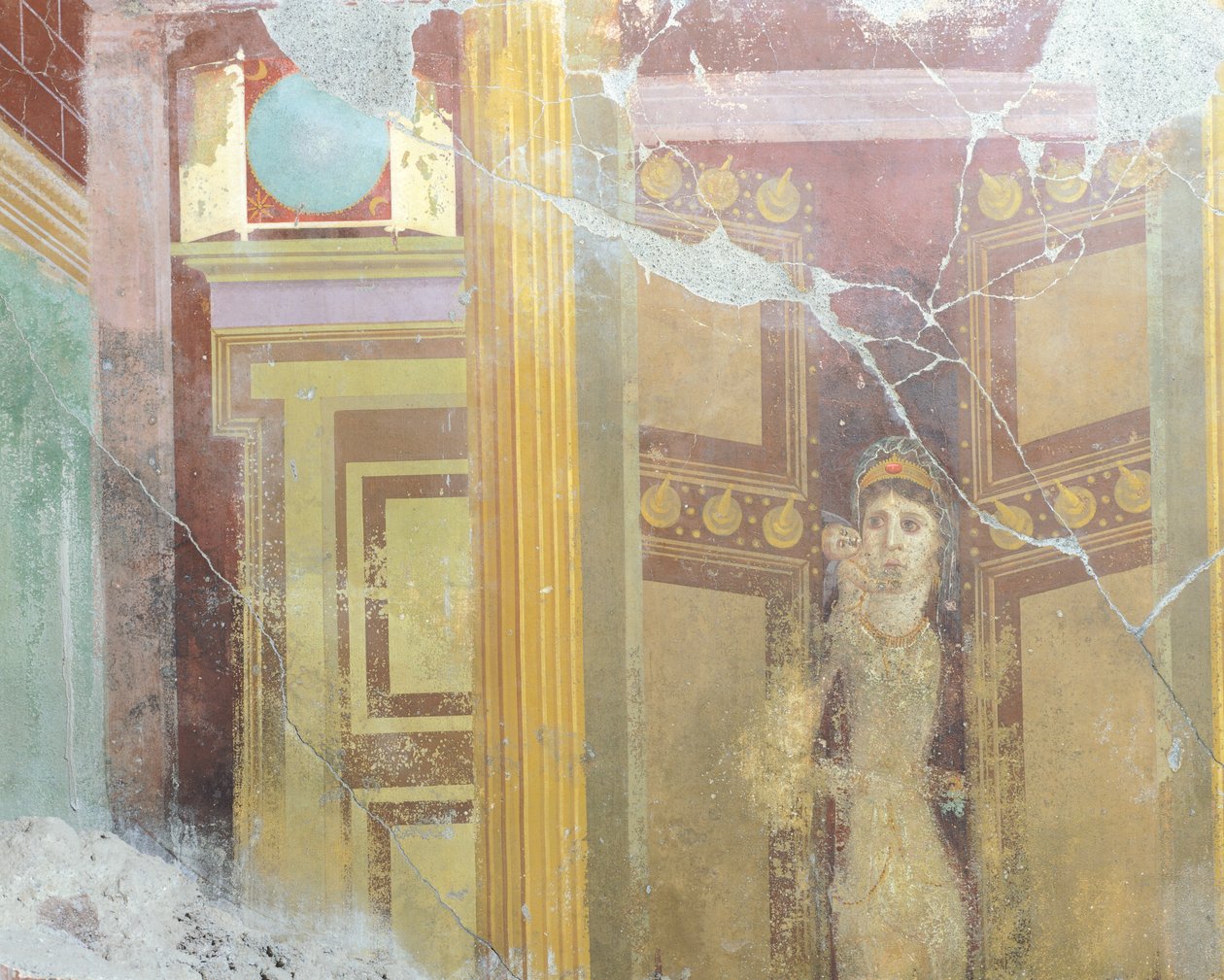 Fresco depicting faux architectural decoration and figure of woman, from House of Fabius Rufus, Pompeii , Campania, Roman Civilization alkotó: Roman Roman