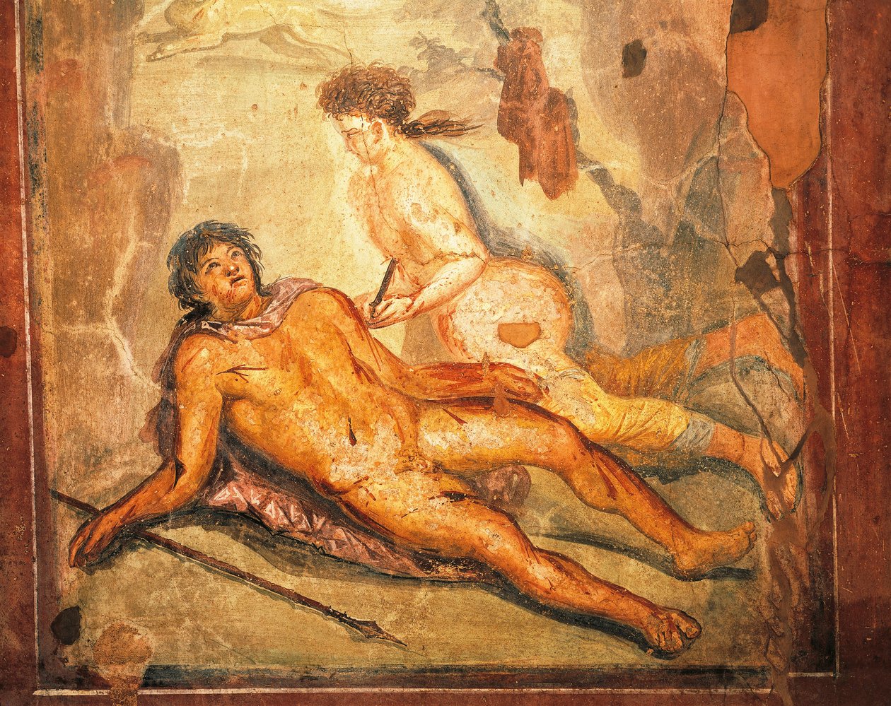 Pyramus és Thisbe mítoszát ábrázoló freskó, Loreius Tiburtino háza, Pompeii, Campania, a római civilizáció alkotó: Roman Roman