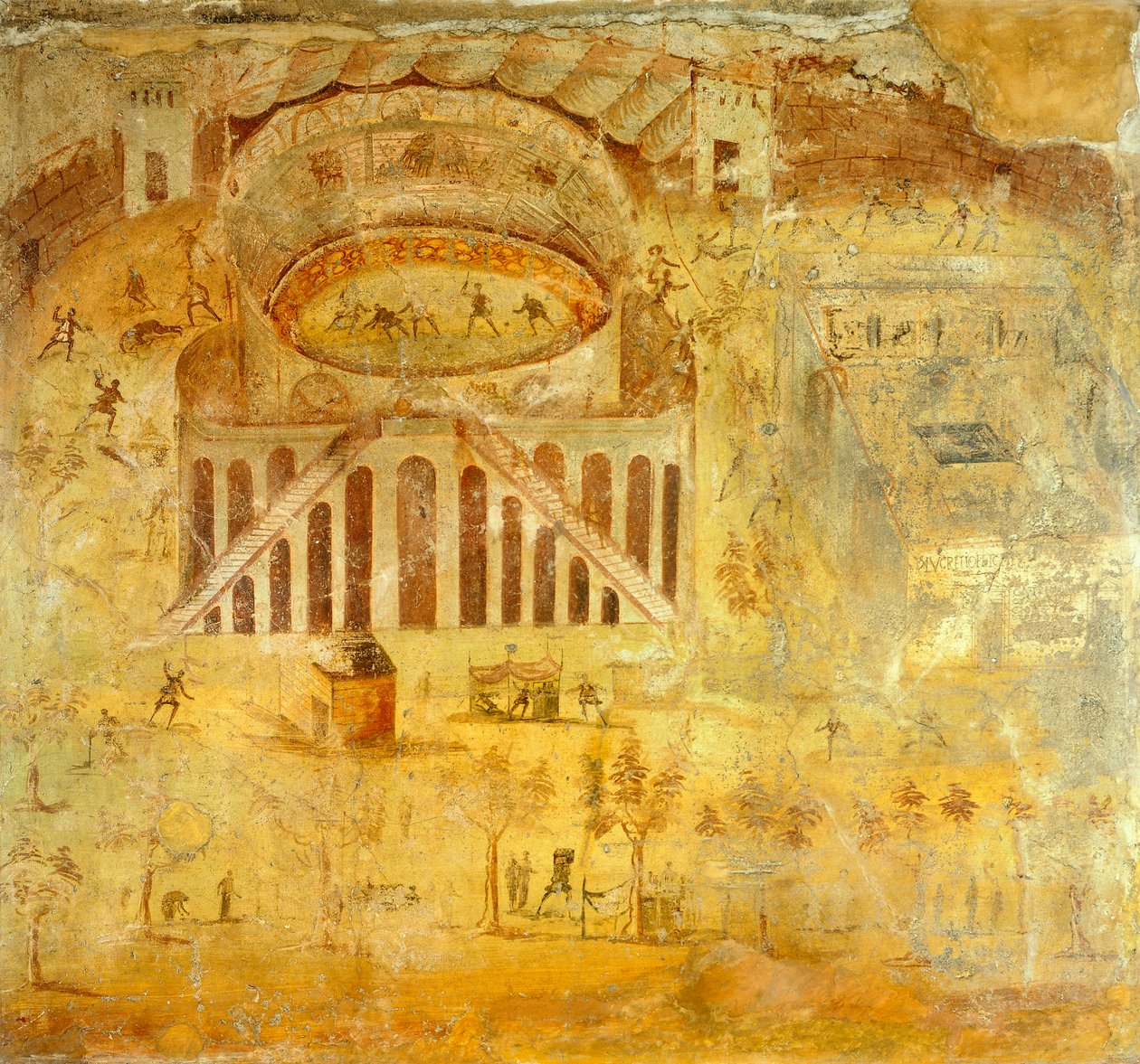 Pompeiai és Nocerini veszekedését ábrázoló freskó az amfiteátrumban, Pompejiből, Campaniából, a római civilizációból alkotó: Roman Roman