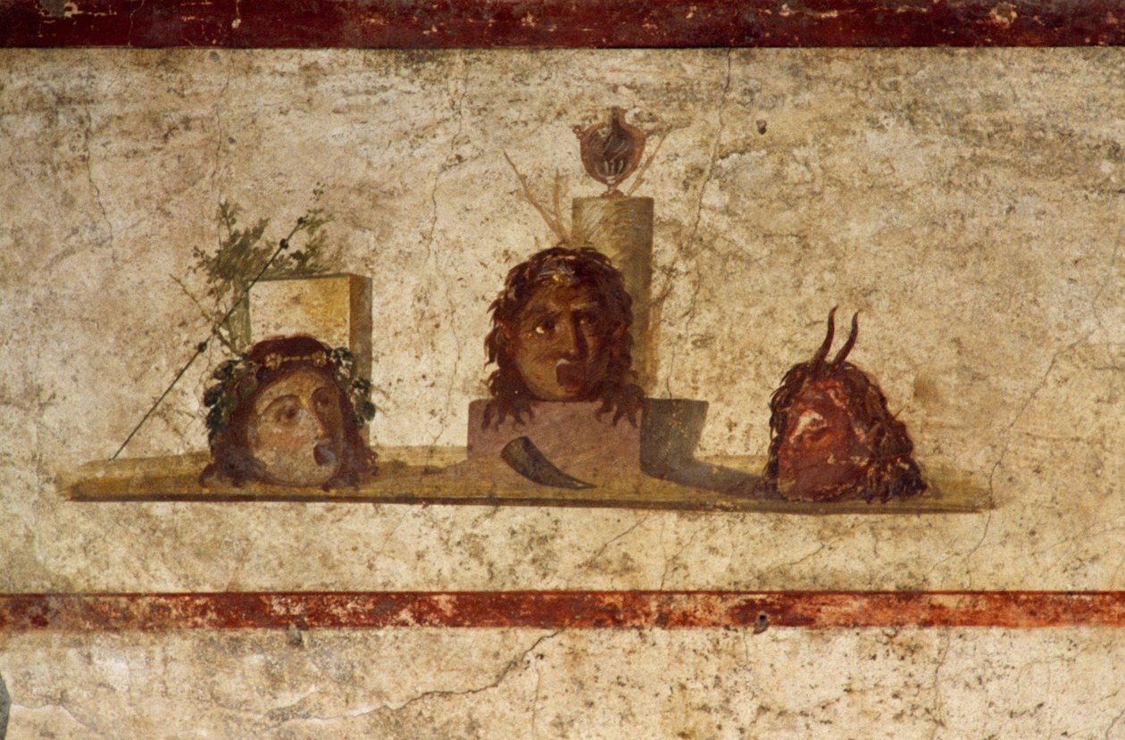 Három fejet ábrázoló freskó, Caius Julius Polybius háza, Pompei (UNESCO világörökségi lista alkotó: Roman Roman