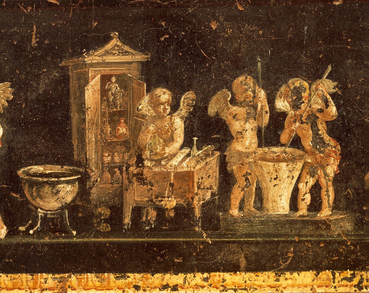 Freskó a Vettii házból, Pompeii, Campania, római civilizáció alkotó: Roman Roman