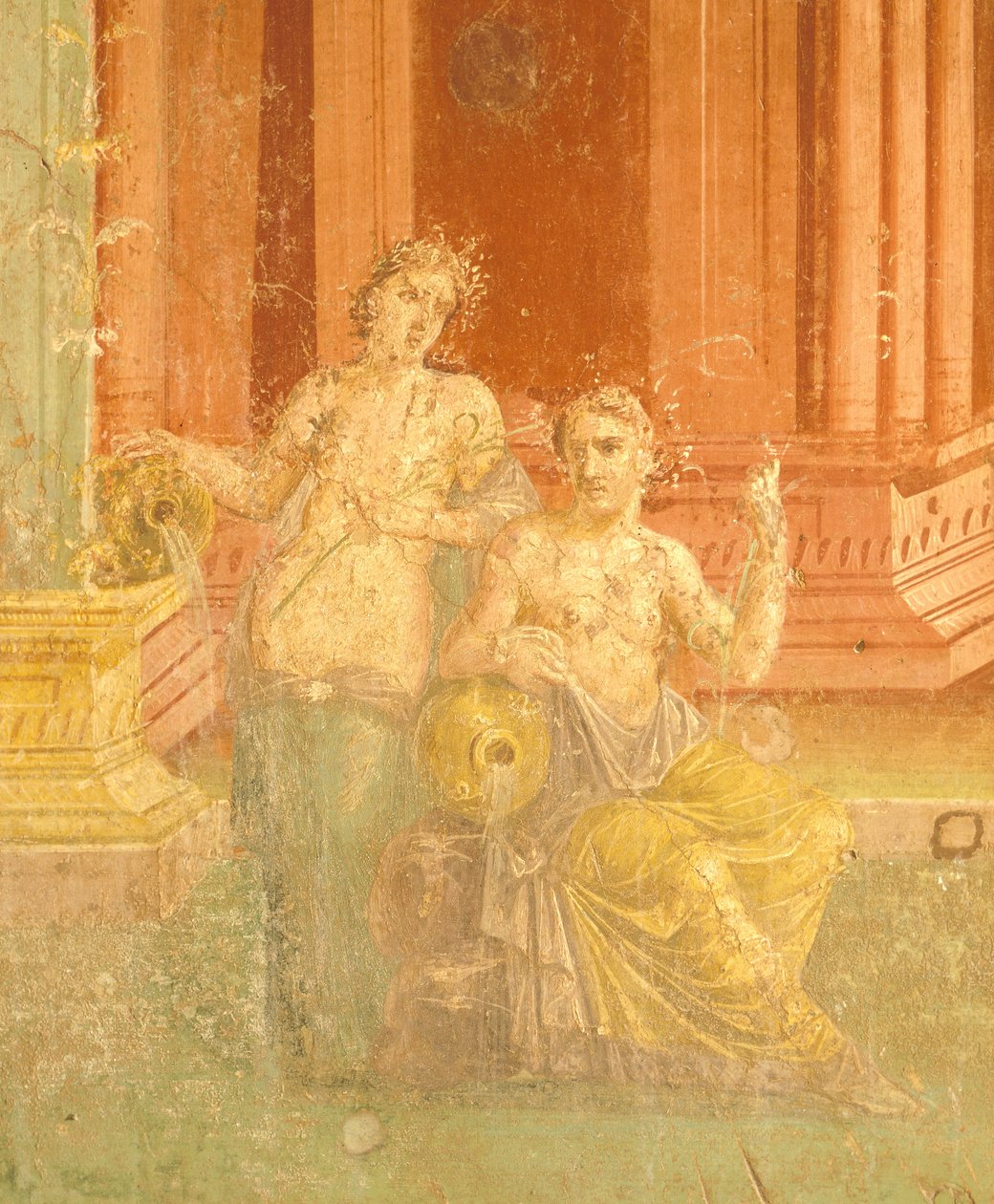 Freskó negyedik pompei stílusban piros alapon, Pinario Ceriale háza, Pompeii, Campania, római civilizáció alkotó: Roman Roman