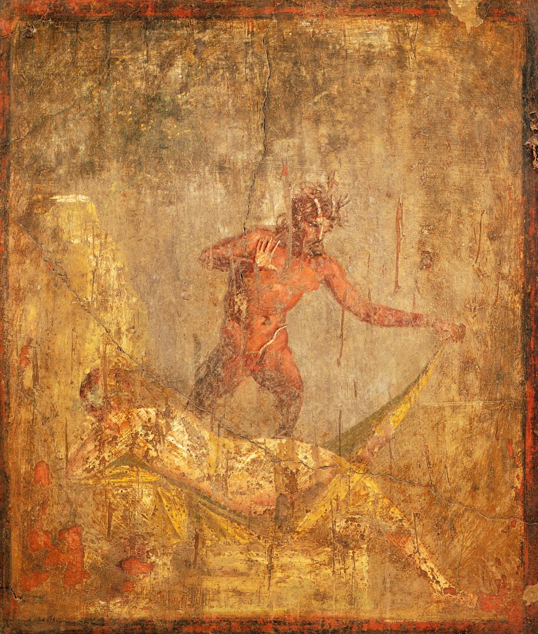 Fresco with an erotic subject depicting Nymph and Pan from Pompeii (UNESCO World Heritage List alkotó: Roman Roman