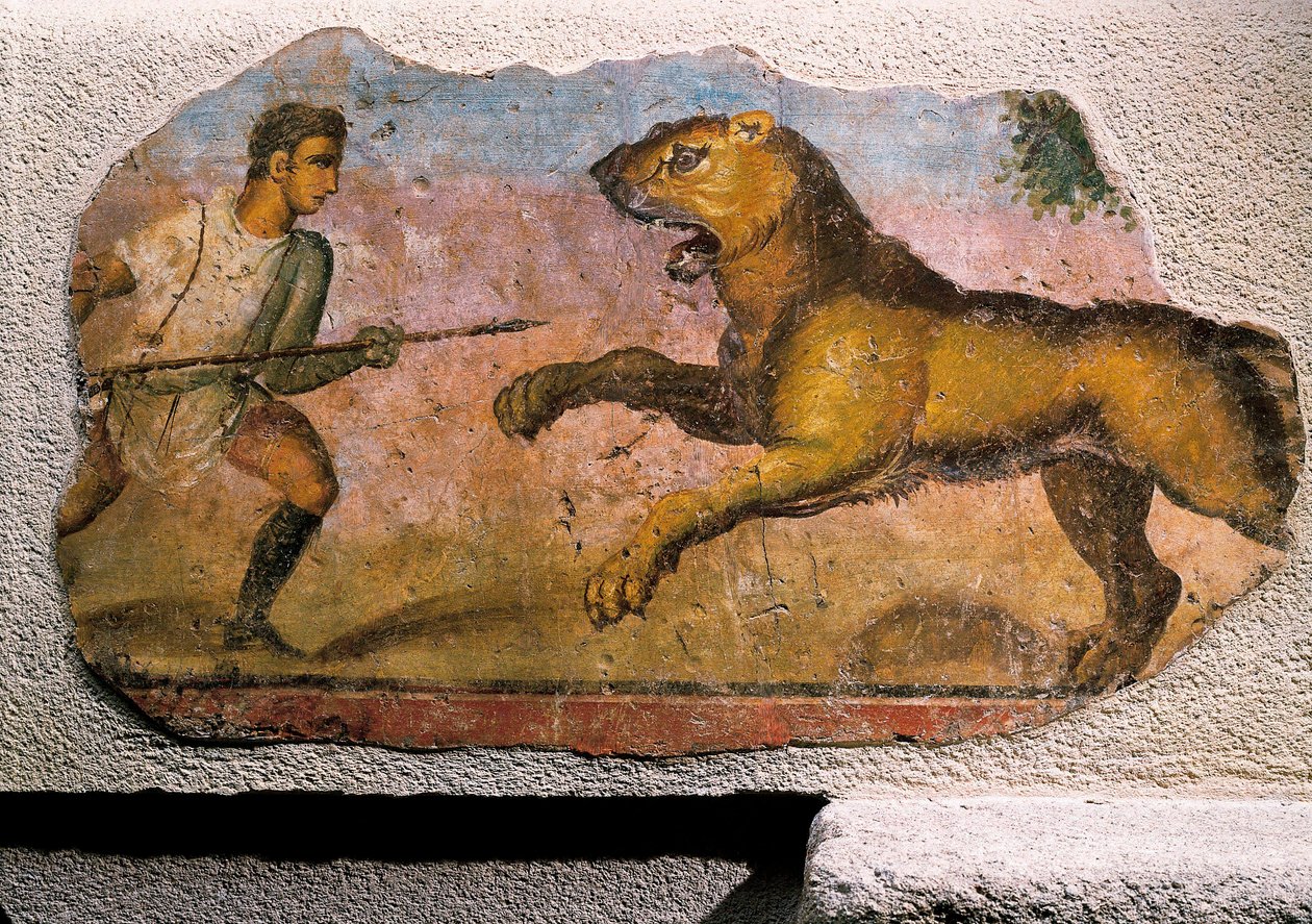 Oroszlánnal harcoló gladiátor (freskó) alkotó: Roman Roman