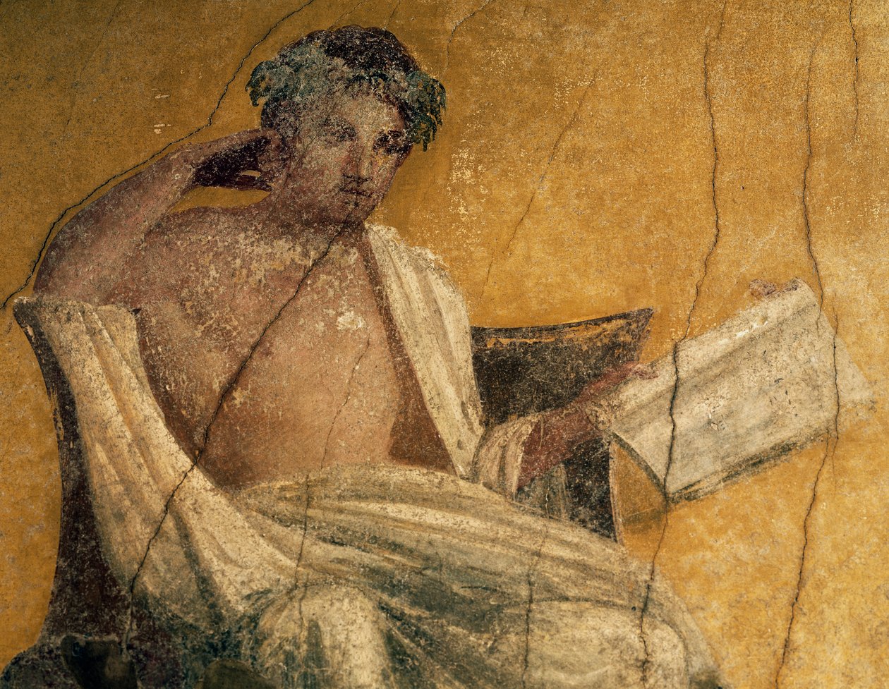 Greek playwright Menander, detail from fresco, peristyle of House of Menander, Pompeii, Campania, Italy, Roman civilization alkotó: Roman Roman