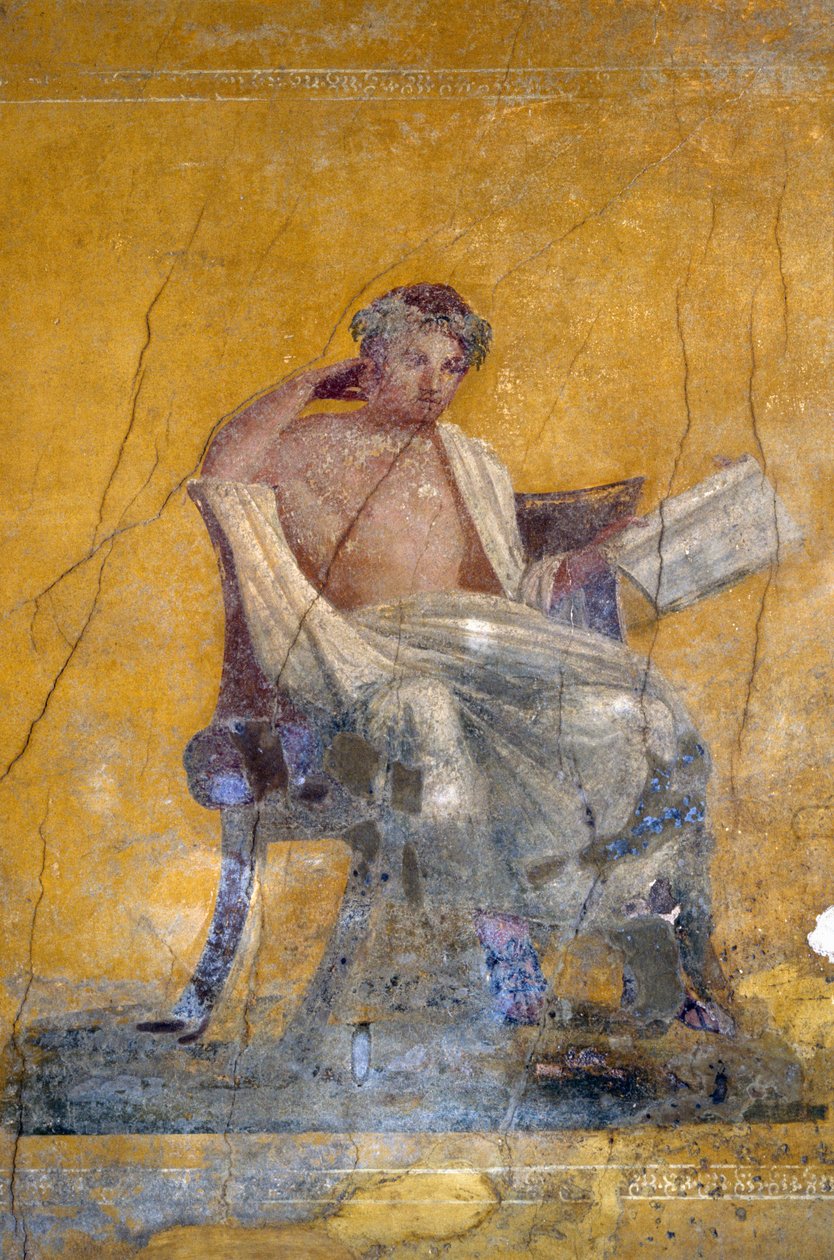 Menander görög költő, a pompeii Menander-ház freskója (UNESCO világörökségi lista) alkotó: Roman Roman