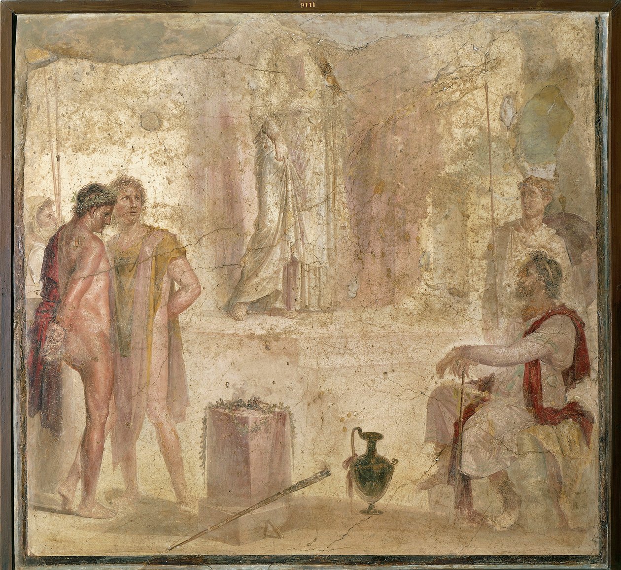 Olaszország, Campania, Pompei, Arany Ámorok Háza, Oresztes és Pylades Iphigenia előtt, freskó alkotó: Roman Roman