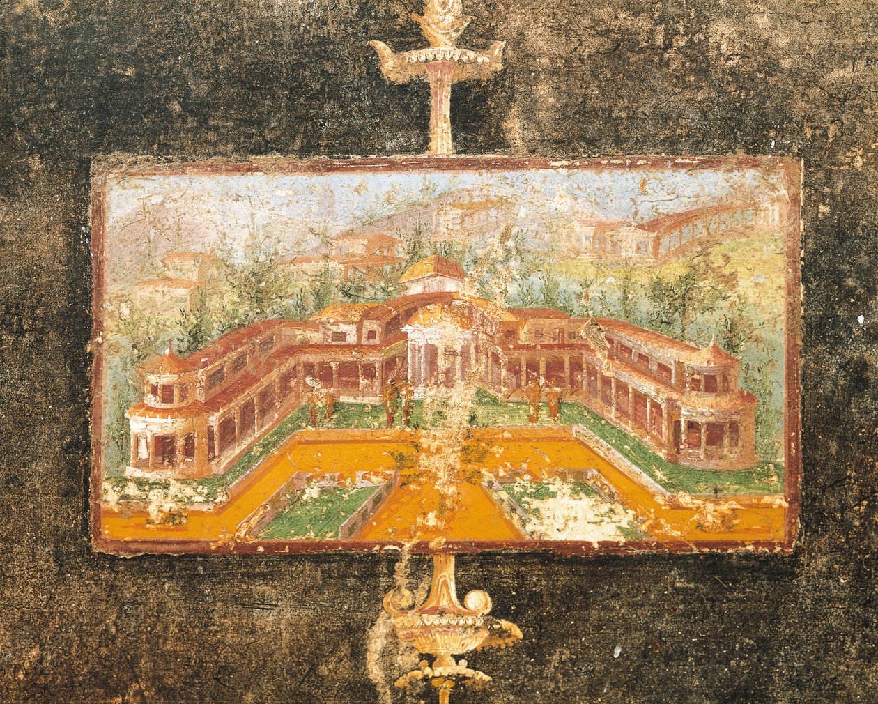 Táj és építészet a falfestészetben tablinumban, Marcus Lucretius Fronto háza, Pompeii, Campania, római civilizáció alkotó: Roman Roman