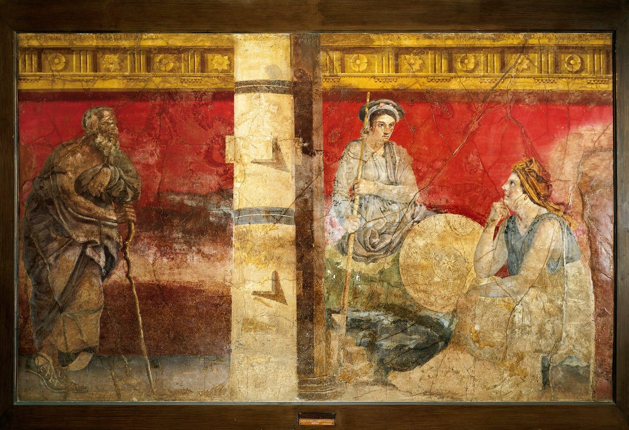 Macedoine királyi családja és filozófus. Freskó 325x199cm. A Nápoly melletti Boscoreale-ből. Museo nazionale archeologico, Nápoly (Nápolyi Régészeti Múzeum) alkotó: Roman Roman