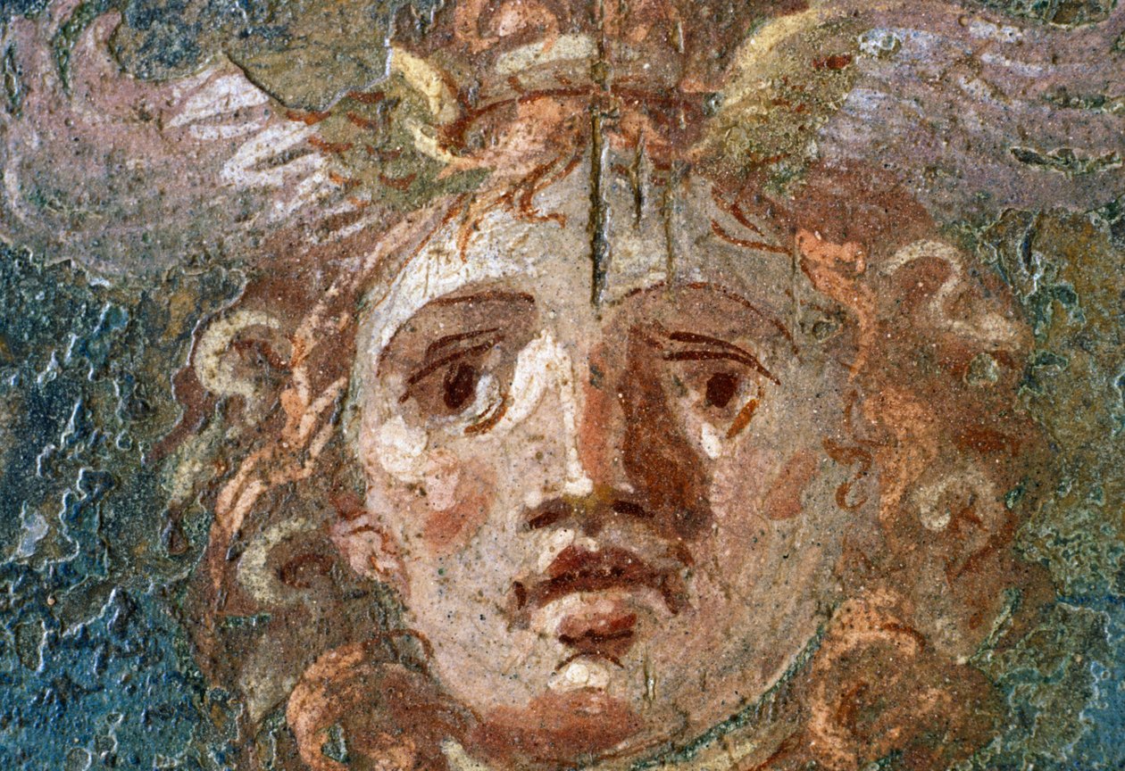 Medál Gorgon fejével, jobb szárny a Vettii Házban, Pompeiiben (UNESCO Világörökség Lista) alkotó: Roman Roman
