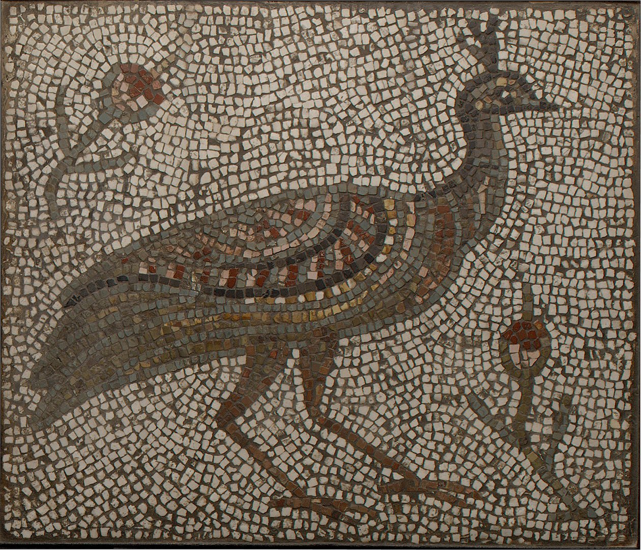 Mozaik pávával és virágokkal, 3-4. század (mozaik) alkotó: Roman Roman