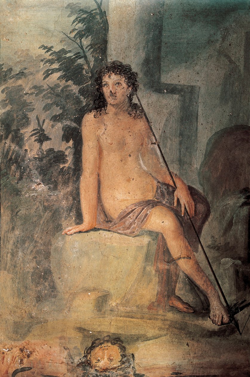 Nárcisz a szökőkútnál, freskó a Loreio Tiburtino-házból, Pompeii, Campania, római civilizáció alkotó: Roman Roman