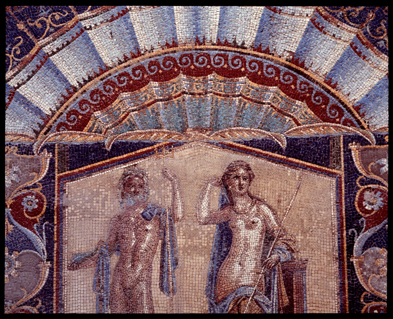Neptunusz és Amfitrit. Falmozaik részlete a casa di Nettuno e Anfitrite trikliniumából, Kr.e. V. század – Kr. u. 1. század alkotó: Roman Roman
