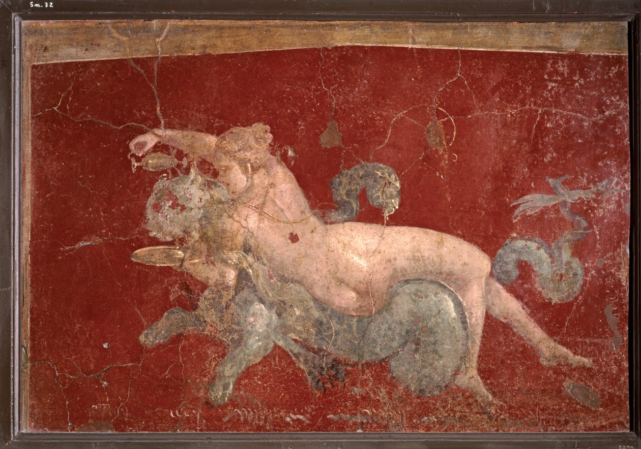 RÓMAI MŰVÉSZET: Nereida egy tengeri párducon, akinek alacsony pohárban italt nyújt (freskó). alkotó: Roman Roman