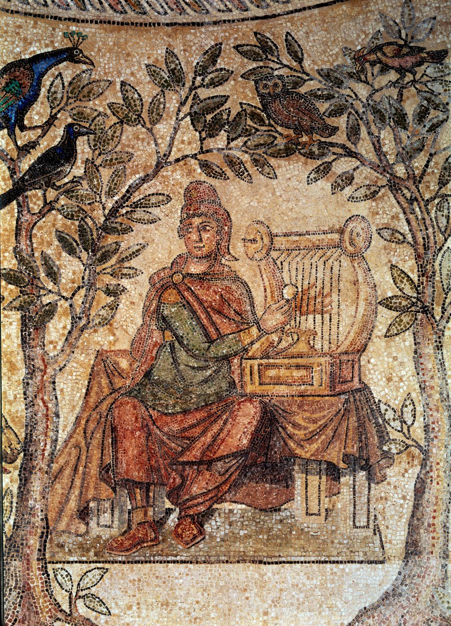 Római művészet: Orphe bájos madarak. Blanzy-les-Fisms mozaikja. Lyon, Szépművészeti Múzeum alkotó: Roman Roman