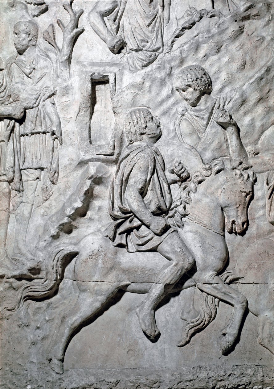 Római művészet: „” egy lovagló numid hitt”” 1862-es öntőforma, amely a Traianus császár (53-117) uralkodása idején épült római Traianus oszlop (Trajane oszlop) (Colonna Traiana) domborműveit reprodukálja. A Trajane-oszlop a győztes bütyök emlékét állítja alkotó: Roman Roman