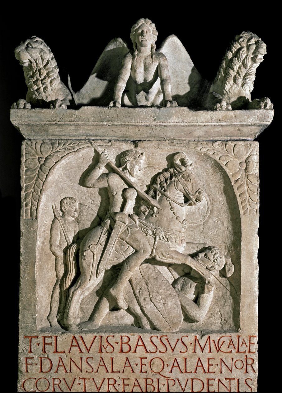 Római művészet: Flavius Bassus Herculanus arisztokrata és római politikus temetkezési sztéléje (449-452 körül ismert) Kr.u. V. század. Róma, Museo della Civilta Romana alkotó: Roman Roman