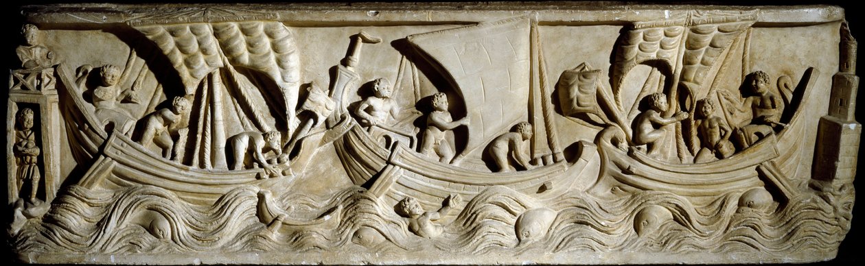 Római művészet: „” navigációs jelenet”” Alacsony dombormű a római Via Labicana felől. Róma, Musee de la Civilta Romanesque alkotó: Roman Roman