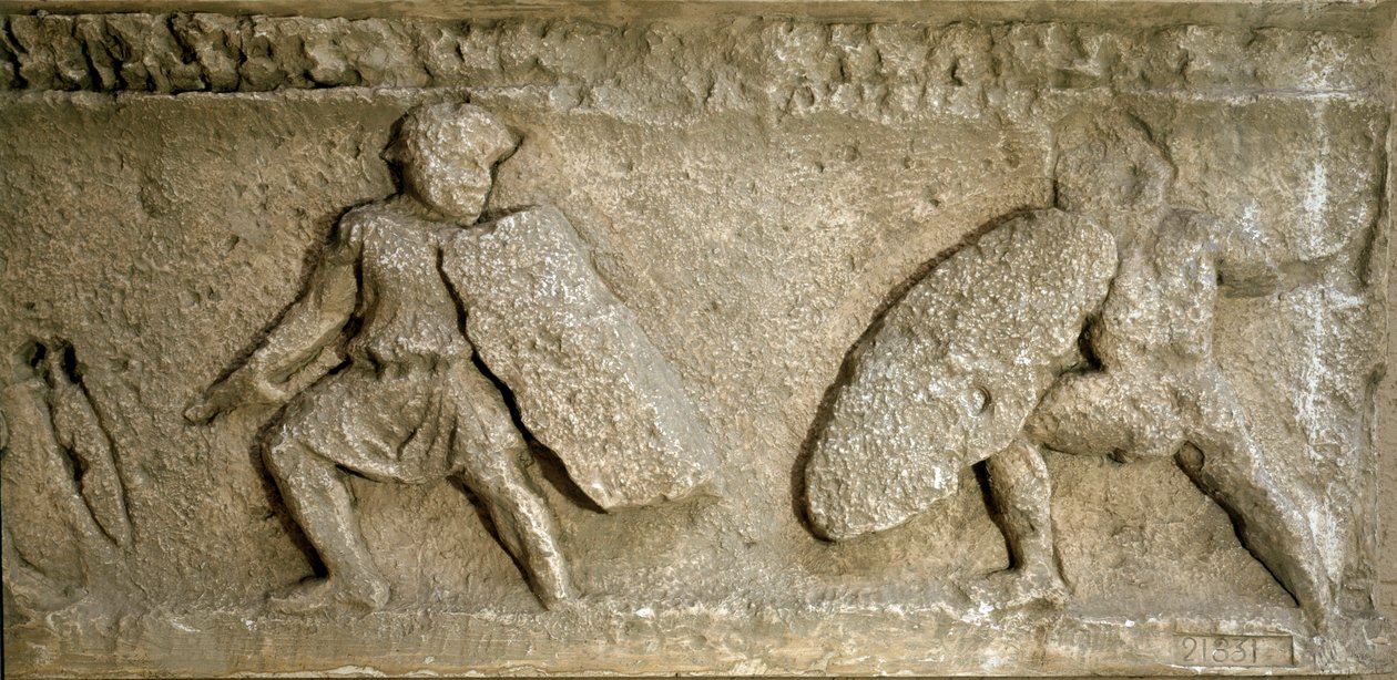 Római művészet: a rómaiak és gallok harcának színhelye. Az Orange Arch frízének reprodukciója. Róma, Museo della Civilta Romana alkotó: Roman Roman