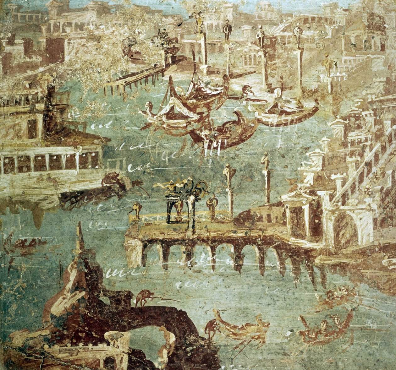Kilátás a város kikötőjére, Campana (Pozzuoli) Olaszországban, Stabia freskója. alkotó: Roman Roman