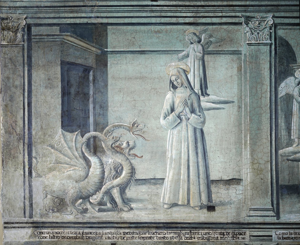 Szent Francoise Romaine élete, akit a démonok szörnyek formájában üldöznek, a római iskolából alkotó: Roman School