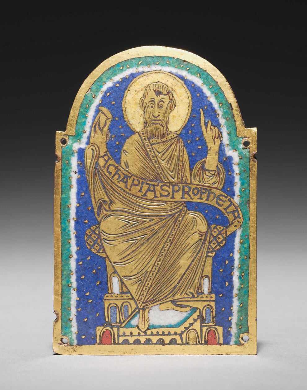 Emléktábla: Ülő próféta egy ereklyetartó szentélyből: Achapias alkotó: Romanesque