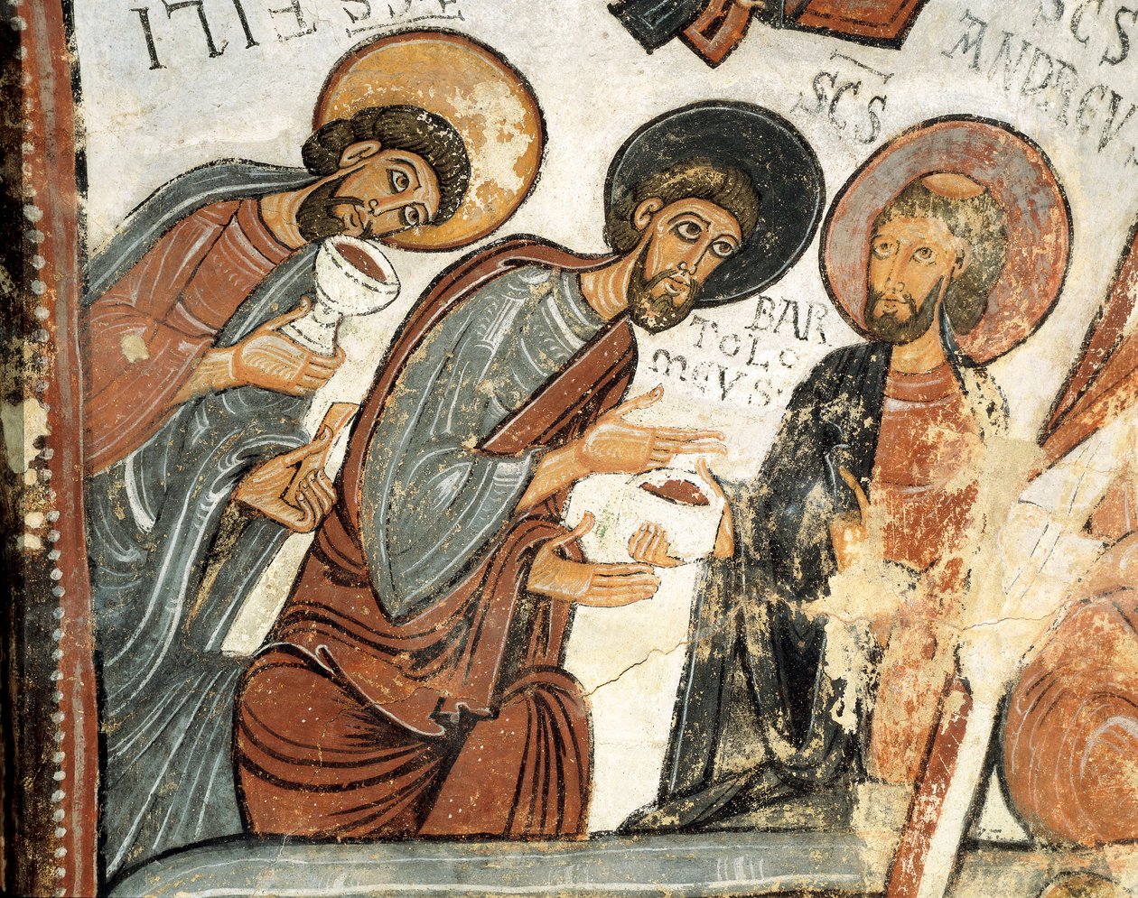 Román művészet: "" Fülöp, Barthelemy és Andre apostolok "" The Vote of the Cene freskója, Szent Izidor-templom 12. századi Real Colegiata of San Isidoro, Leon alkotó: Romanesque