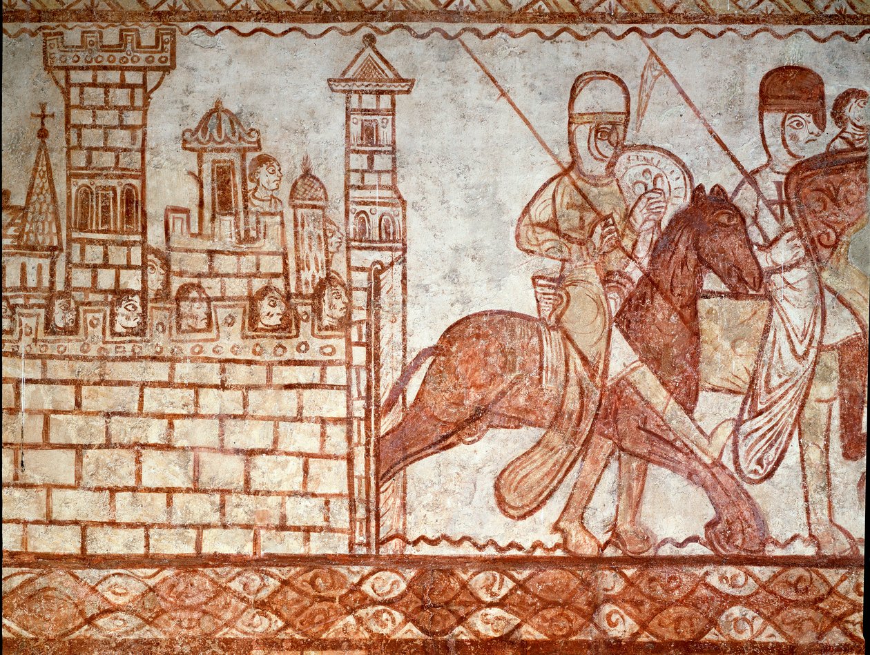 Damaszkusz ostroma (Cressac Saint Genis templomosok kápolnája freskójának részlete) alkotó: Romanesque
