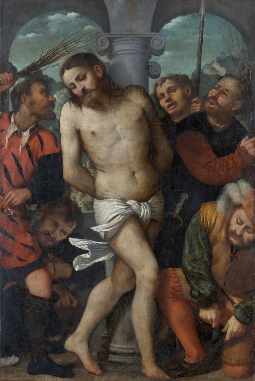 A korbácsolás, fordított Az Irgalmasság Madonnája, kb. 1540. alkotó: Romanino