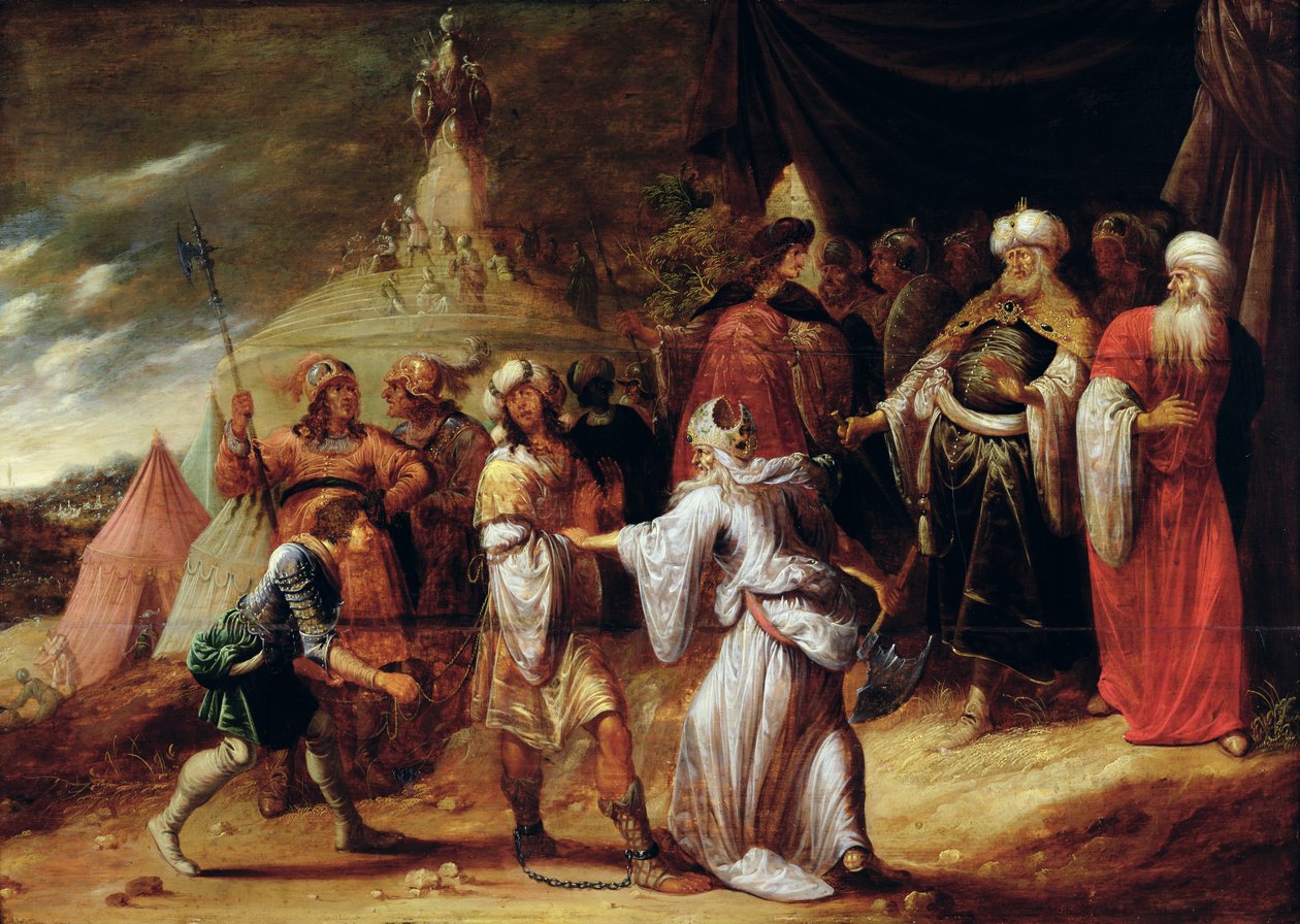 Samuel Killing Agag, az Amálekiták királya (olaj a táblán) alkotó: Rombout van Troyen