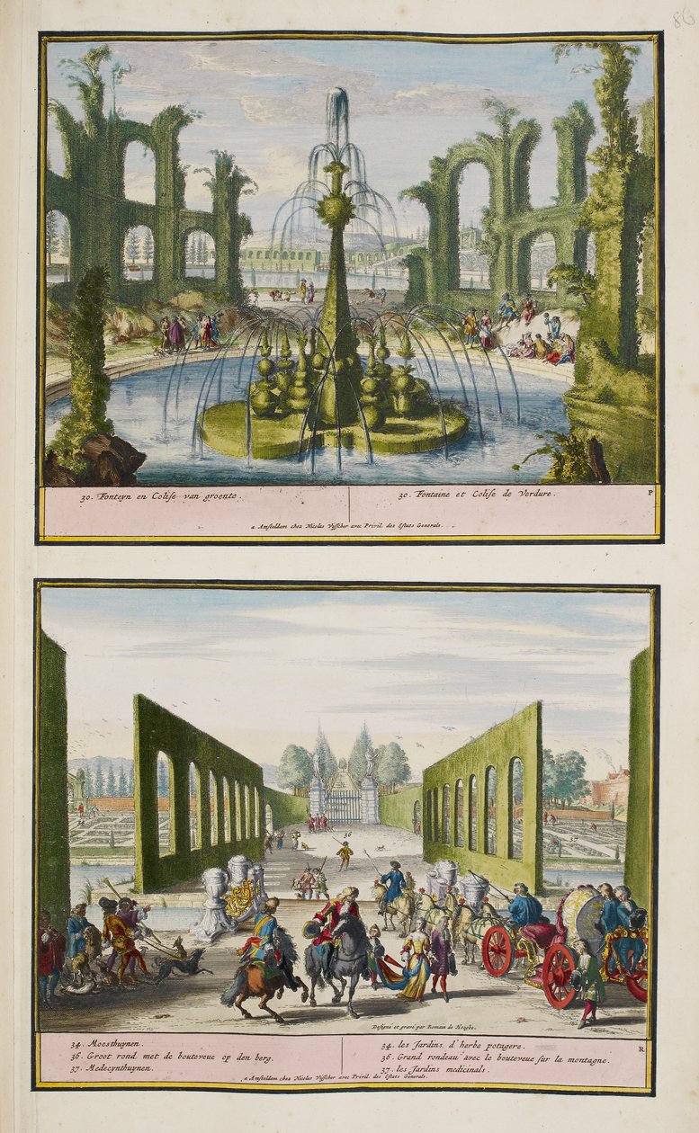 Az enghien-i park, 1685 körül, illusztráció a „Hága 86 tervéből és nézeteiből” álló gyűjteményből alkotó: Romeyn de (after) Hooghe