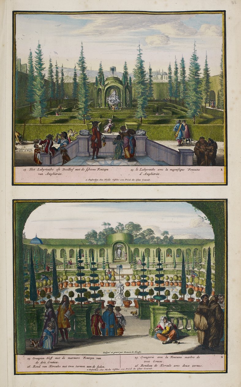 Az enghien-i park, 1685 körül, illusztráció a „Hága 86 tervéből és nézeteiből” álló gyűjteményből alkotó: Romeyn de (after) Hooghe