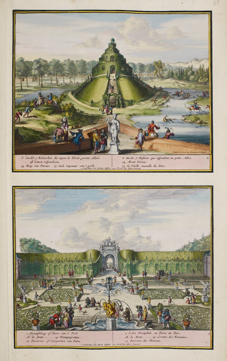 Az enghien-i park, 1685 körül, illusztráció a „Hága 86 tervéből és nézeteiből” álló gyűjteményből alkotó: Romeyn de (after) Hooghe