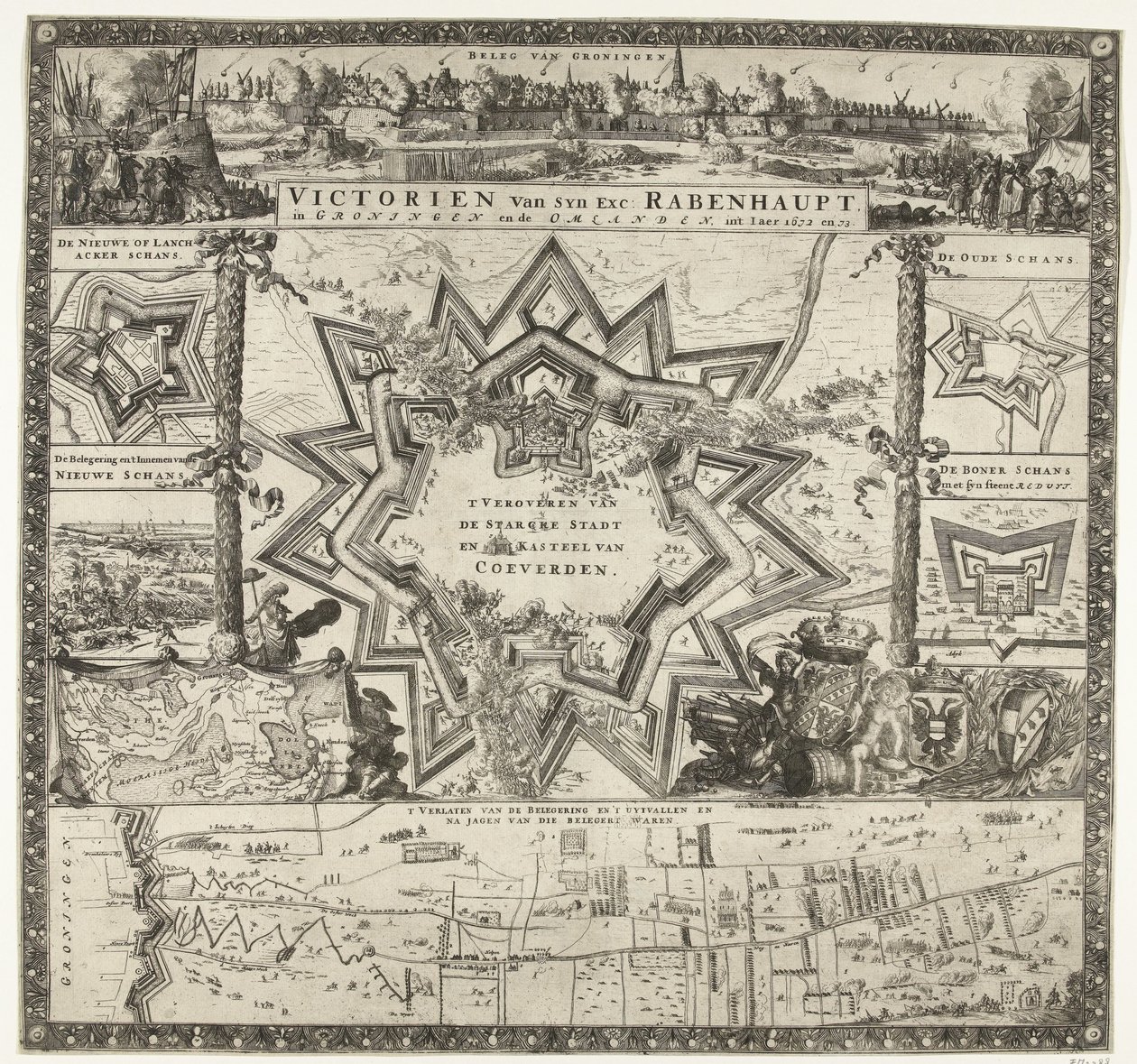 Rabenhaupt győzelmei Groningenben 1672-1673 között viktoriánus furgon syn exc. Rabenhaupt, Groningen és Omlanden, int iaer 1672 és 73 (cím a tárgyon) alkotó: Romeyn de Hooghe (attributed to)