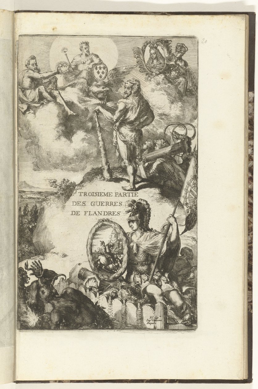 Címnyomat a Guerres de Flandres harmadik részéhez Troisieme partie des Guerres de Flandres (cím a tárgyon) Guerres de Flandres (sorozat címe) alkotó: Romeyn de Hooghe (attributed to)