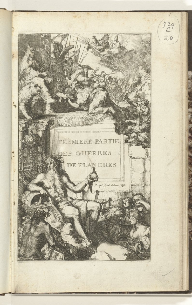 Címnyomat a Guerres de Flandres első részéhez Premier partie des Guerres de Flandres (cím a tárgyon) Guerres de Flandres (sorozat címe) alkotó: Romeyn de Hooghe (attributed to)