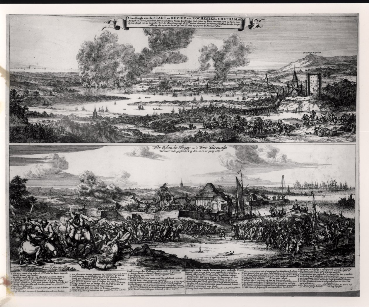 Holland támadás a Medway folyón, 1667. június 20. és 21., vésette Nicolas Visscher (1618-1709) alkotó: Romeyn de Hooghe